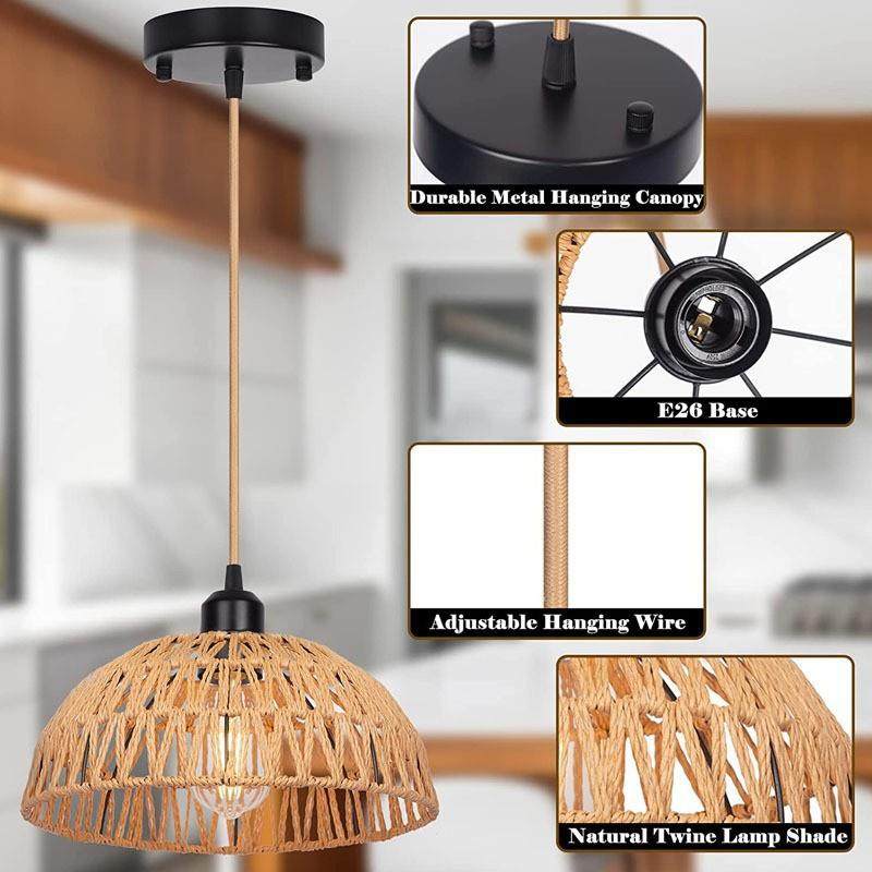 藤厅制吊灯西米亚格的风吊灯篮子35编织的圆顶厨房岛波客厅餐吊灯,淘宝优惠券,粉丝福利购,淘宝优惠卷