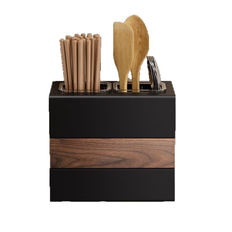Walnut household chopstick barrel high-end solid wood kitchen rack wall-mounted drain chopstick basket spoon storage box chopstick cage