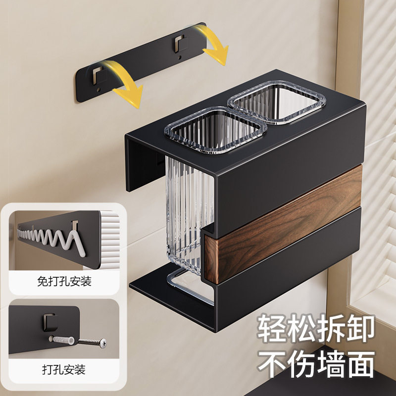 Walnut household chopstick barrel high-end solid wood kitchen rack wall-mounted drain chopstick basket spoon storage box chopstick cage