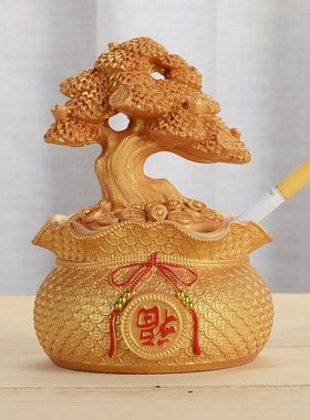招财树福袋摆件客厅桌面酒柜玄关电视柜创意福袋钱X袋烟灰缸摆件