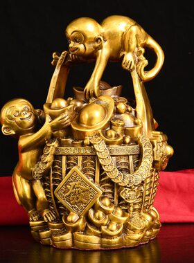 铜一桶金猴子摆件生肖猴存钱罐家居装饰客厅书房办公室店铺礼品