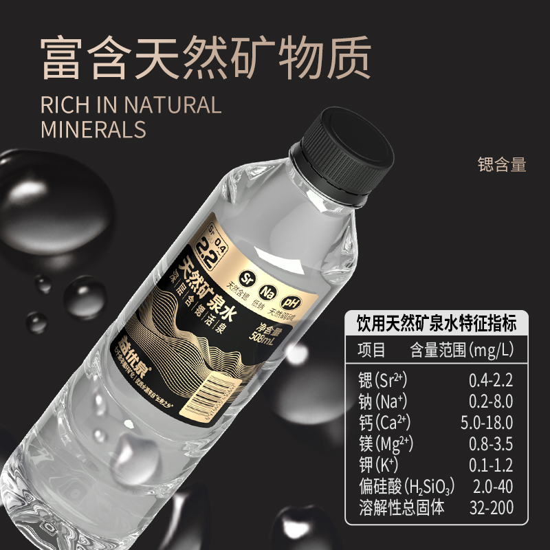 益优泉天然矿泉水508ml*20瓶低钠富锶偏硅酸天然泡茶水非纯净水