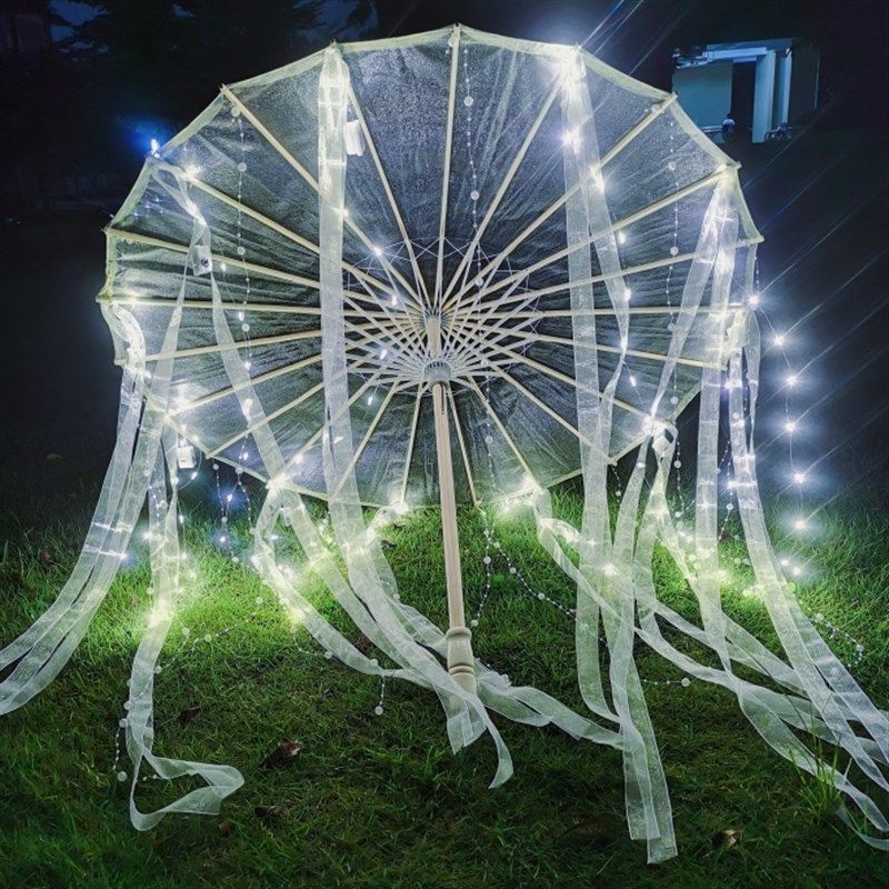 夜光发光古装透明油纸伞古风仙气拍照道具伞儿童走秀流苏带灯雨伞,淘宝优惠券,粉丝福利购,淘宝优惠卷