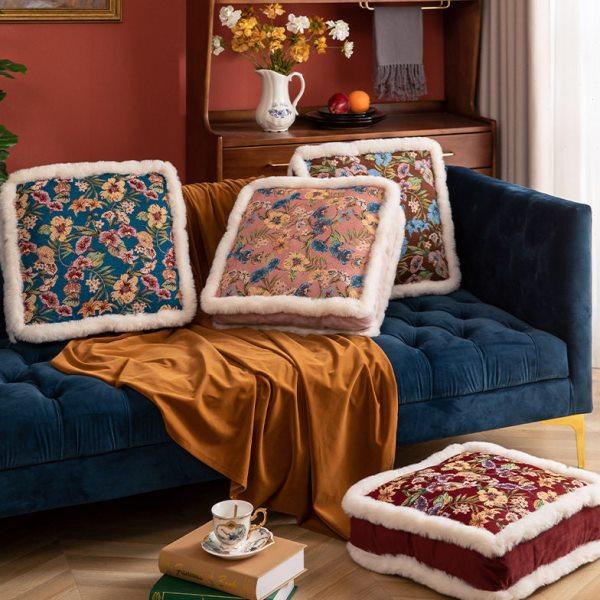 轻奢复古坐垫屁垫地板高级感双层毛边样板房靠垫田园刺绣蒲团坐墩,淘宝优惠券,粉丝福利购,淘宝优惠卷