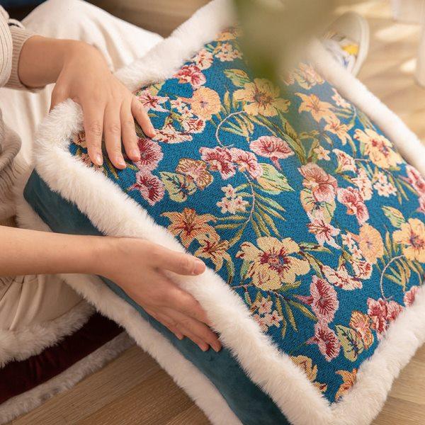 轻奢复古坐垫屁垫地板高级感双层毛边样板房靠垫田园刺绣蒲团坐墩,淘宝优惠券,粉丝福利购,淘宝优惠卷