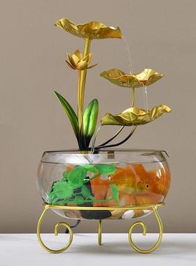 小型轻奢风鱼缸流水摆件招财家居客厅桌面创意水循环开业装饰礼品