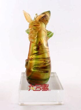 六合春 琉璃摆件工艺品 松鹤延年生日礼物贺寿创意礼品家居装饰品