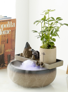 家居桌面陶瓷流水摆件鱼缸室内招财喷泉循环水车雾化加湿送礼品