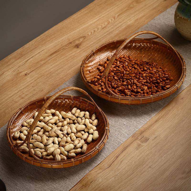 竹编水果篮旧竹制品筐家用提篮复古做收纳筐手轻咨询客服干果盘点 - 图0