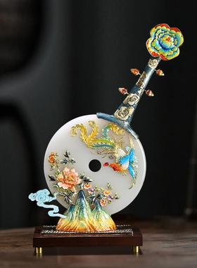 扣珐琅彩香山凤鸣平电安摆件天玉石装饰品客CF-06222厅玄然关视柜