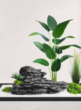 仿关真绿植造景鱼缸石植窗楼装饰假石头植物景观玄室内橱餐厅梯下