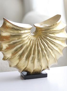 新式抽象半圆扇形海螺雕摆件代样板间客塑厅玄关中博古HOK现架装