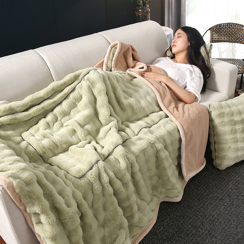 车载抱枕毯子二合一客厅沙发靠垫纯色简约办公室宿舍午休毯加厚冬 - 图1