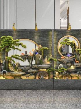 水墙观流水幕断屏tb-75726风隔公司背景室内外庭院花园鱼池假山喷