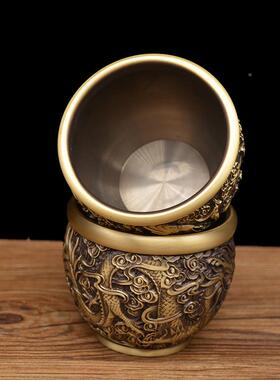 宏黄铜拉达丝龙凤缸摆拉丝龙凤浮雕缸创意礼铜品件