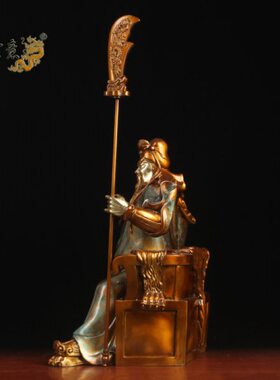 真古意 铜关公佛像摆件 黄铜关二爷武财神关羽佛像家用供奉摆件