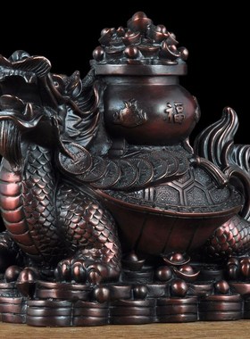 彩铜龙龟摆件中式聚宝盆招财摆设家居客厅玄关装饰品商务乔迁礼品