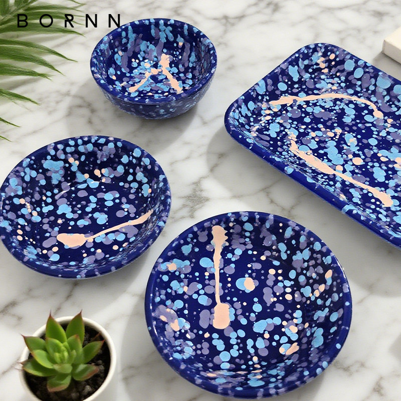 土耳其BORNN搪瓷餐具手工珐琅长方形托盘