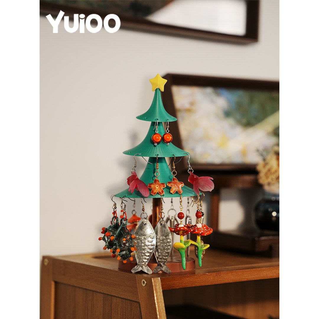Yuioo原创3D打印圣诞树首饰架桌面旋转耳环耳钉展示架戒指收纳架,淘宝优惠券,粉丝福利购,淘宝优惠卷