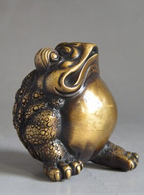 纯铜招财三腿金蟾蜍实心摆件店铺收银台办公桌金蝉客厅装饰工艺品