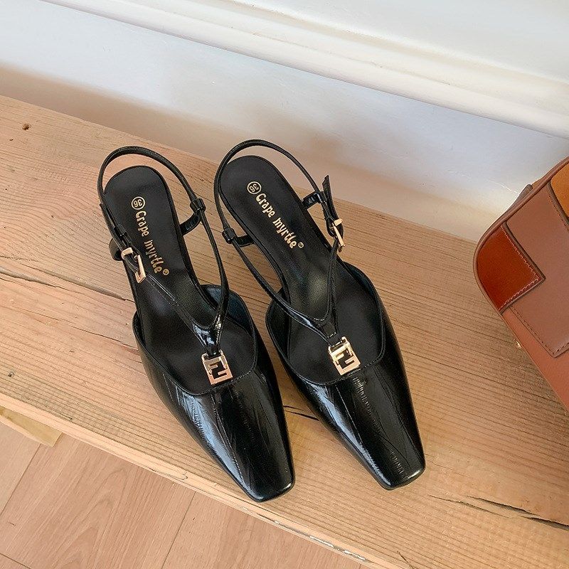 2025夏季新款凉鞋气质小方头小金扣鳗鱼纹小猫跟后空凉鞋女夏季,淘宝优惠券,粉丝福利购,淘宝优惠卷