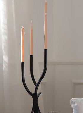 法式中古风多头金型属烛感台QMU圣诞蜡烛烛台摆氛围装饰件树枝造