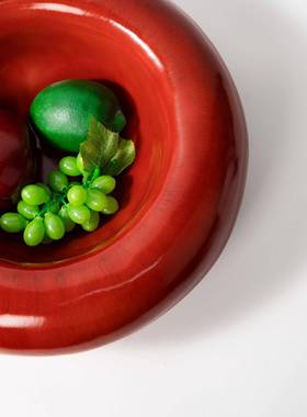 意式创意简约中古装果盘法式枣红果盘茶原型板房D190客样厅几饰品