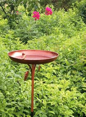 美式复古饰做户外艺喂鸟器鸟浴盆铁旧陈列装带地001插花园装饰品
