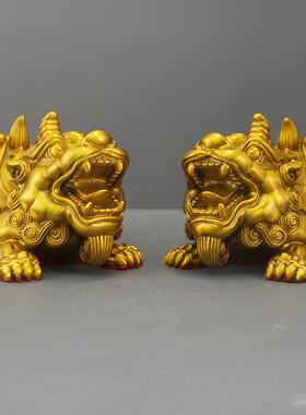 独角貔貅黄铜摆件一对皮丘饰办公室家居厅桌面装QAA品铺开店业客