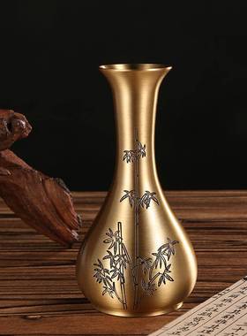 黄铜花瓶兰花竹子新式花插家客厅中桌面居装饰摆件插花属金zy-152