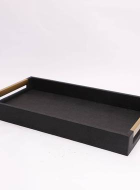 简房0235质约轻奢皮革托盘木托盘属把金手样板售楼部软装公司桌面