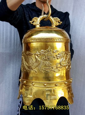 高档纯铜钟 铜钟 双龙钟铜铃铛铜风铃公司上市大钟工艺品铜像定制