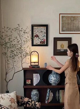 高级感极简抽象装饰画法式中古风实木组合挂画小众艺术客厅卧室画