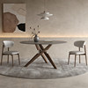 Solid wood round table slate dining table round with turntable modern simple wabi-sabi M style ash wood walnut color branch dining table