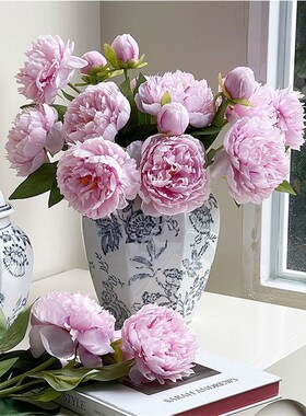 芍药牡丹彷真花摆设插花花瓶客厅干燥F花装饰摆饰中式餐桌花艺假