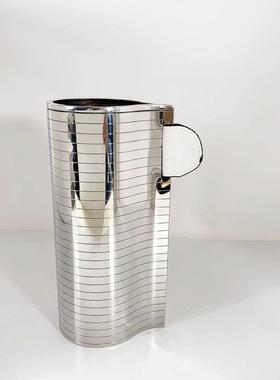 现代极简瓶不锈钢横花纹单耳花器板间售楼酒店金属花插装样5995饰