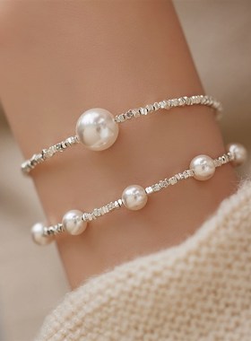 赛赛莉安10MM珍珠碎银子手链简约气质小众设计高级感冷淡风ins女