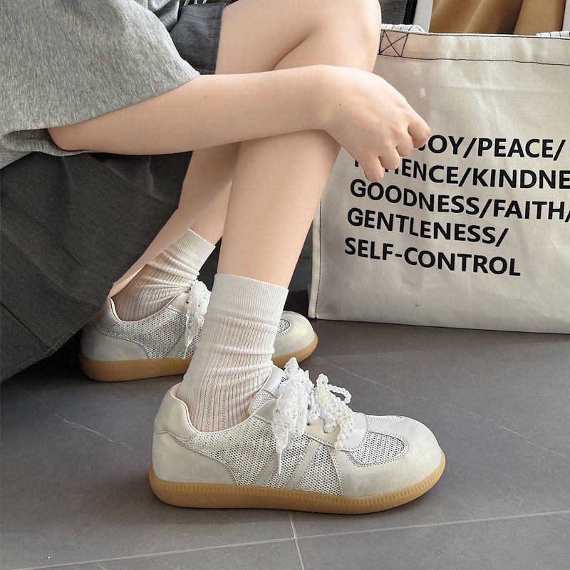 宽胖脚肥大码女鞋41-43网鞋2025春夏款平底蕾丝百搭德训鞋2909-1,淘宝优惠券,粉丝福利购,淘宝优惠卷