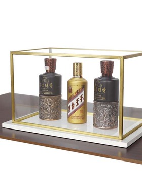 纯铜边亚克力透明玻璃防尘罩摆件工艺品展示盒罩子大理石底座定制