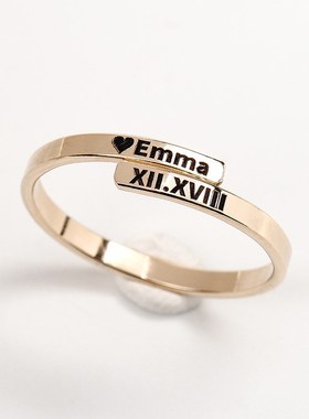 14K包金刻字定制 小众设计戒指女闺蜜 蹦迪戒指网红可调节 ins潮