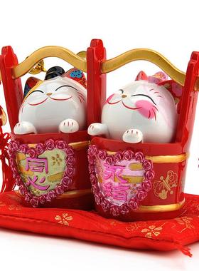 金石工坊招结同心子结永孙桶财猫婚礼品摆件树脂53572婚庆创意