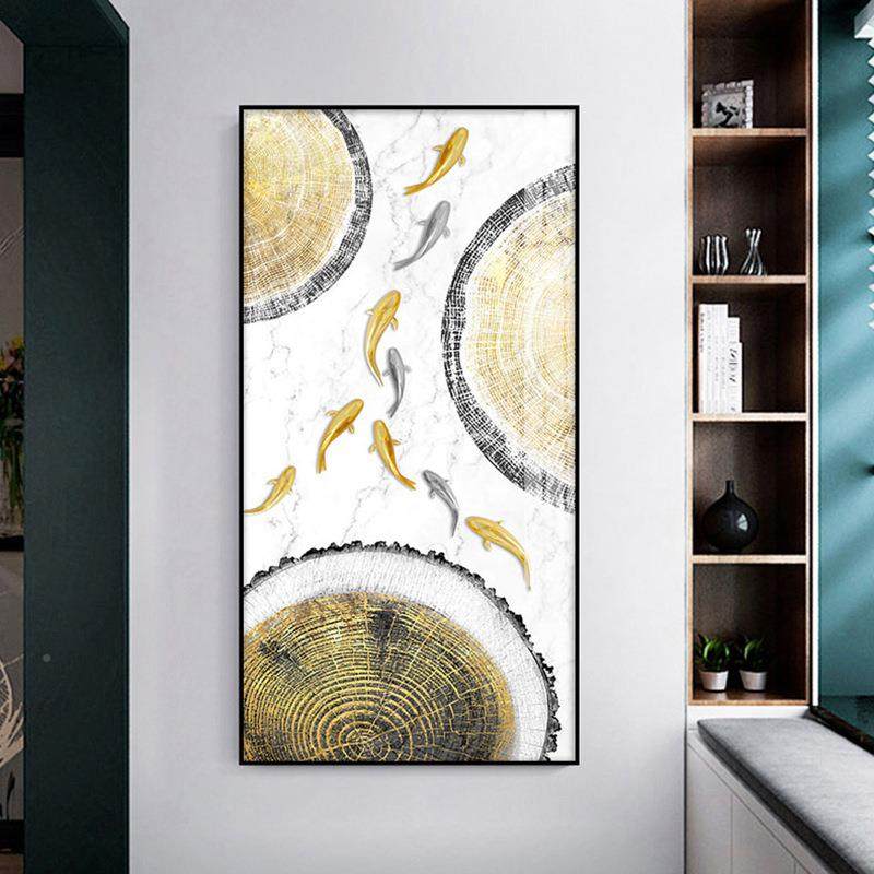 九鱼呈祥关装饰画B-833玄竖版入廊户过道走挂画聚财气新中式轻奢,淘宝优惠券,粉丝福利购,淘宝优惠卷