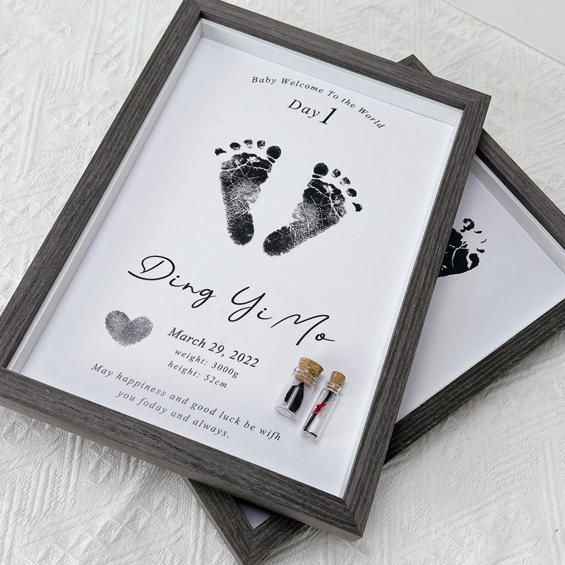 新生宝宝手印脚印定制婴儿百天周岁纪念品手足印纪念相框满月礼物 - 图0