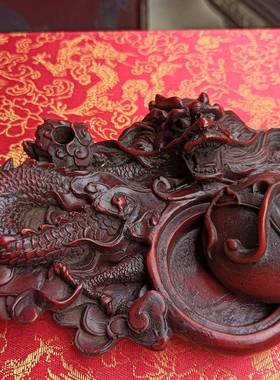 仿古古玩收龙盘家居书房摆木设32185366仿红龙笔洗砚台笔盘插藏摆