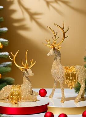 跨境点新款圣诞节珠对围鹿摆20240925厅件客家居桌面圣诞氛装饰品