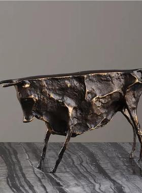 0671艺新黑中式摆件家居铸铁牛艺术品书柜展牛厅摆设品办公室软装