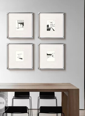 构筑黑白建筑素描高级感装饰x画意式极简客餐厅挂画艺术简约反框