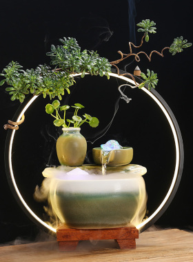 礼品转运摆件陶瓷办公室简约鱼缸喷泉循环水流水客厅小型桌面招财