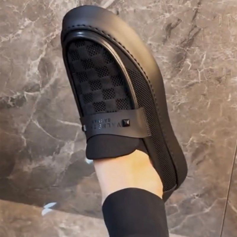 男士百搭黑色夏季豆豆鞋纯色好看青春活力棋盘格男鞋流行轻便板鞋,淘宝优惠券,粉丝福利购,淘宝优惠卷