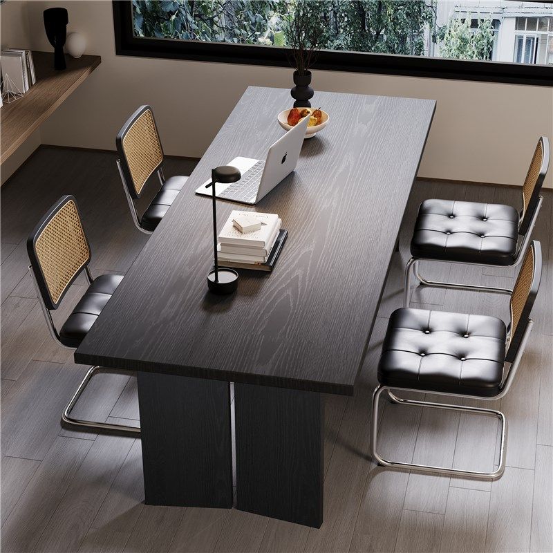 客厅实木长条书桌白蜡木大板桌阅读学习桌黑色高级感办公桌工作台,淘宝优惠券,粉丝福利购,淘宝优惠卷